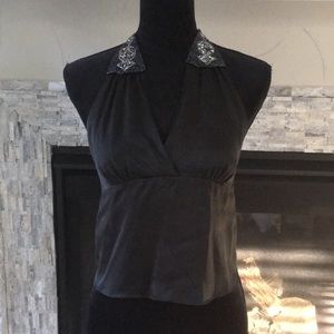 Black silk and beaded halter